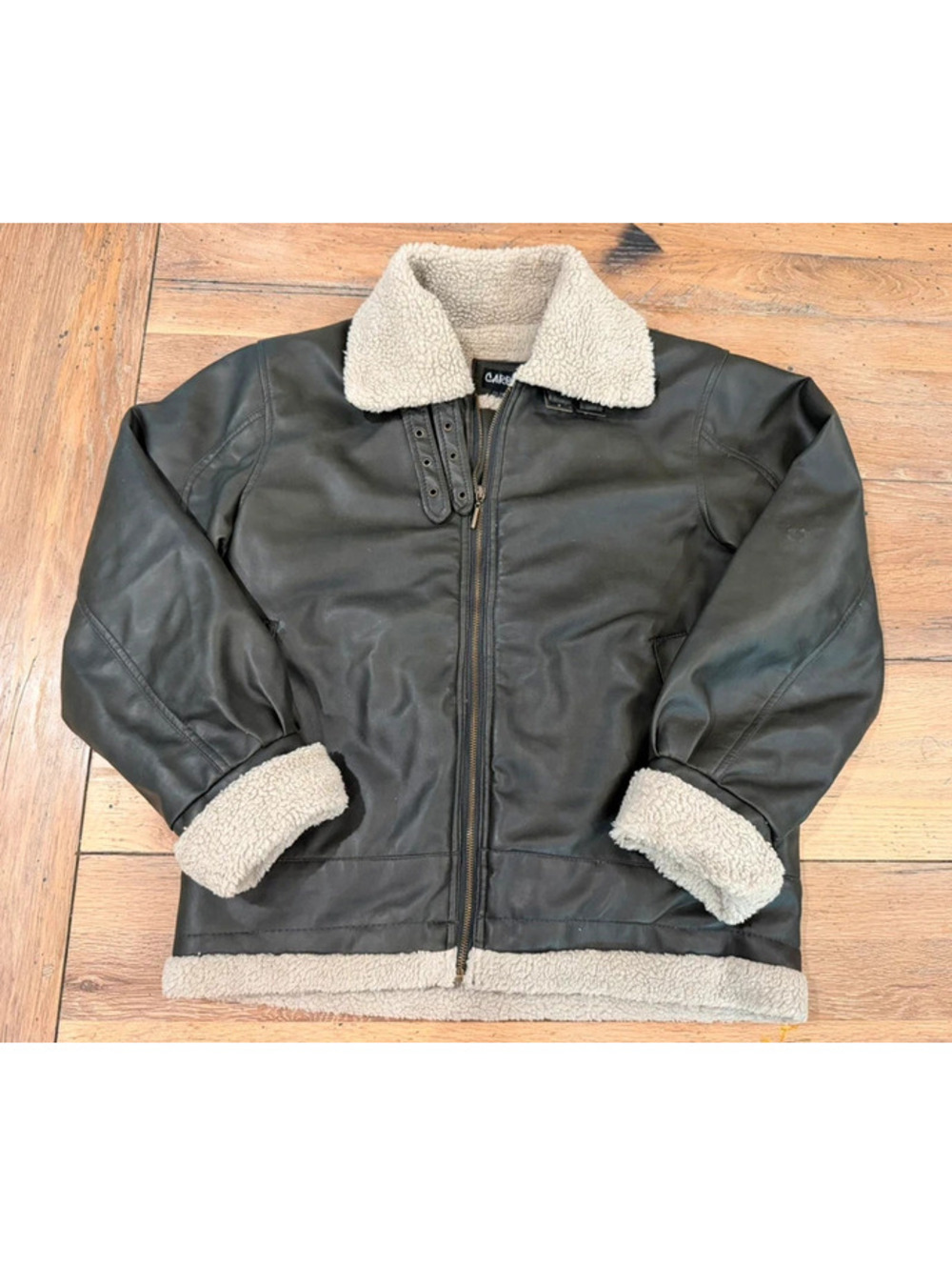 Carbon Men's Faux Leather Aviator Bomber Jacket Sherpa Lined Black Size small